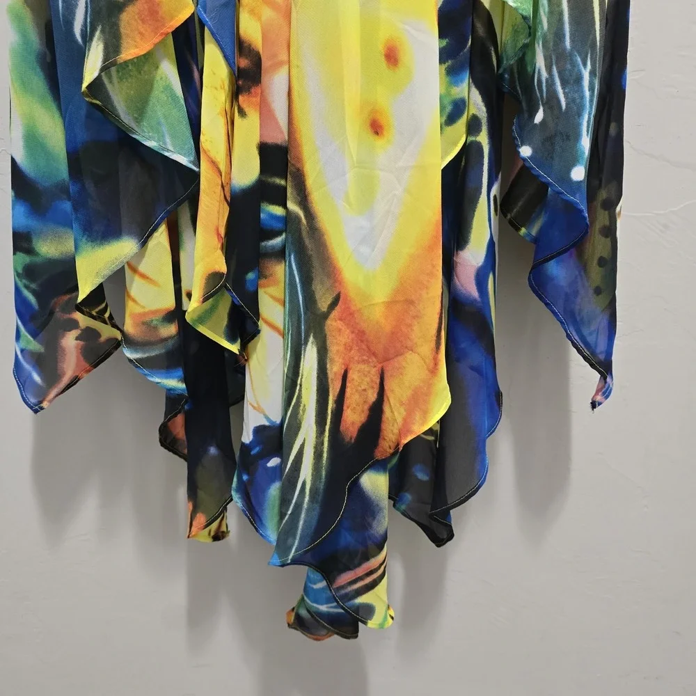 Y2K Fairy Arden B‎ XS Strapless High Low Dress Abstract Print Handkerchief Hem